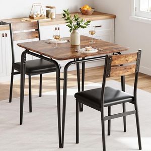 Dining Table for 2, Small Table and Chairs Set of 2, Square Dinette Set for 2, Dinner Table Set, 3 Piece Kitchen & Dining Room Sets for Small Space, Apartment (Vintage, Dining Table with 2 Chairs)