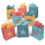 Happy Go Wrappy Friendly Star Pattern Kraft-Style Gift Bags with Tissue Paper and Tags. Pack of 8 Bags