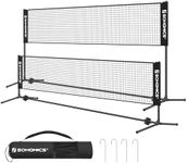 SONGMICS 13 ft Badminton Net, Height Adjustable Volleyball Net, Pickleball Net with Poles, Foldable Nylon Net for Tennis Indoor Outdoor Court, Black USYQ400H