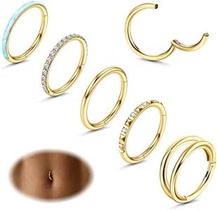 JeryWe 5 PCS 14G Belly Button Rings for Women Stainless Steel Opal CZ Double Hoop Segment Silver Gold Nose Lip Eyebrow Clicker Navel Belly Ring Hoops Body Piercing Jewelry 8mm 10mm 12mm, Opal Cubic Zirconia