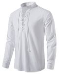 YAOHUOLE Mens Casual Cotton Linen T Shirts Lace up Shirt V Neck Yoga Tops White XL