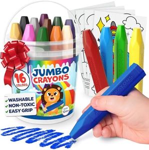 Jumbo Crayons For Toddlers 1-3 - 16pc Toddler Crayons For Kids Ages 4-8 1-3 2-4 - Easter Basket Essentials With Printed & PDF Color Sheets - Non Toxic, Washable Easter Basket Stuffers For Toddlers