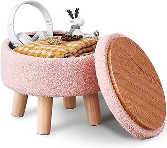 Wimarsbon Storage Ottoman, Modern Round Footrest with Soft Padded Seat, Teddy Velvet Footstool with Wood Legs, Accent Small Table or Plant Stand for Hallway, Living Room (Pink)