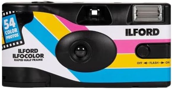 Ilford Ilfocolor Rapid Half Frame Single-Use Camera with Pre-Loaded 35mm 400 ISO Film, Fixed Focus 31mm Lens, and 54 Exposures (Black)
