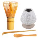 Zen Shi Fu Matcha Whisk Set 4 pcs-Handmade Bamboo Whisk(Chasen) and Traditional Tea Scoop, Matcha Spoon and Ceramic Whisk Holder - Matcha Kit Gifts, Japanese Tea Accessories for Tea Lovers