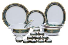 Serve n Style Round Melamine Dinner Set 40 Pieces (1008) - Green & Golden Border