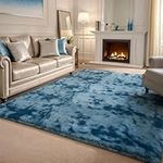 Poboton Shag Area Rugs for Bedroom, Fluffy Rug Plush Living Room, Tie-Dyed Blue Grey Thickened Non-Slip Plush Carpet 3x5 Feet, Indoor Modern Plush Area Rugs, Nursery Shaggy Rugs for Kids Room