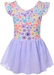 Funnycokid Ballet Leotard for Girls Dance Leotards with Skirt Toddler 4T Ruffle Sleeve Ballerina Outfit Size 4