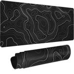 HAUTOCO Topographic Contour Large Gaming Mouse Pad, 31.5x11.8inch Extended Big Mousepad Desk Pad with Non-Slip Base and Stitched Edge,Minimalist Black Computer Keyboard Desk Mat for Gaming Office Work