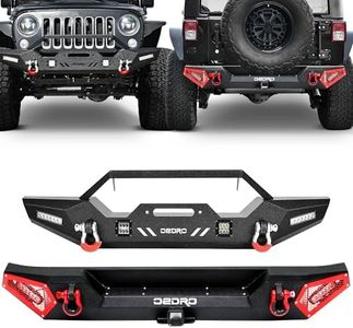 OEDRO Front and Rear Bumper Compatible with 2007-2018 Wrangler JK JKU Unlimited 2/4 Door Models, Equipped with 2" Hitch Receiver, LED Lights, and D-Rings, Black