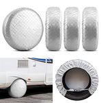 COOSOO Tire Covers Set of 4,Aluminum Film Waterproof Dustproof RV Spare Wheel Cover with Hooks for Trailer Camper Truck SUV Motorhome Jeep, UV Rain Snow Tire Wheel Protector (Fit 27-29 Inch Tire)