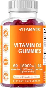 Vitamatic Vitamin D3 Gummies - 5000 IU - 60 Vegan Gummies - Great Taste - Healthy Bones, Teeth, Mood, Joint & Immune System Function