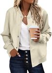 Zeagoo Womens Bomber Jacket Varsity 2024 Fall Winter Long Sleeve Stand Collar Shacket with Pocket Lightweight Coat Khaki