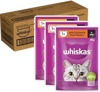 WHISKAS 1+ Years Wet Cat Food with Chicken Favourites in Jelly 12 x 85g, 5 Pack (60 Pouches)