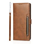SaharaCase - Leather Folio Wallet Case for Samsung Galaxy S23 Ultra (2023) [Shockproof Bumper] Rugged Protection Anti-Slip Grip Slim Fit Built in Kickstand (Brown)