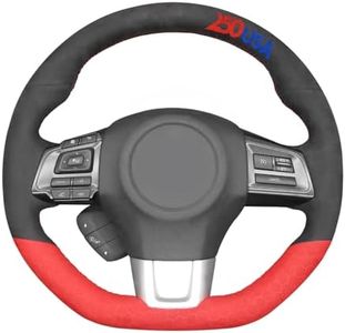 MEWANT Hand-Stitched Steering Wheel Cover for Subaru WRX STI 2015-2021 Embroidered Suede USA 250th Anniversary Commemorative Wrap Dark Gray Red Athsuede DIY Kit