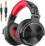 OneOdio Over Ear Headphone, Wired Bass Headsets with 50mm Driver, Foldable Lightweight Headphones with Shareport and Mic for Recording Monitoring Podcast Guitar PC TV - (Red)