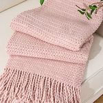 BATTILO HOME Pink Knitted Throw Blanket Textured Solid Sofa Couch Bed Decorative Blanket Warm Cozy Lightweight Throw for Spring Summer Home Decor 50"x60"