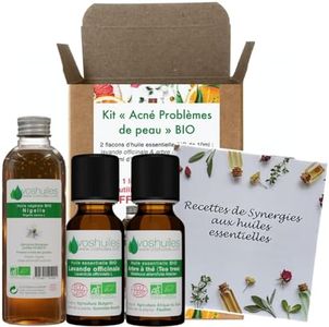 VOSHUILES - Kit Acné Problème de Peau - 2 Huiles Essentielles + 1 Huile Végétale Bio - 100% Pure et Naturelle - HEBBD, Ecocert - Tea Tree, Lavande Officinale, Nigelle - Voie Cutanée - 2x10ml, 1x50ml