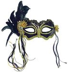 Bristol Novelty EM323 Metallic Eye Mask with Side Feather, Black, One Size