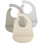 PandaEar (3 Pack) Cute Super Thin Light Weight Silicone Baby Bibs for Babies & Toddlers (10-72 Months) Waterproof, Soft (Brown Grey Carneose)