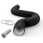 iPower 4 Inch Dryer Vent Hose 8 Feet Long PVC Flexible Al Ducting 4 Layer Protection for HVAC Heating Cooling Ventilation and Exhaust, 2 Clamps Included, Black