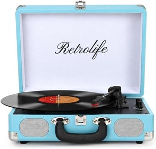 Retrolife® Vinyl Record Player with Speakers, Bluetooth Vinyl Player | Built-in Stereo Speakers; Bluetooth Input; RCA Line Out; Headphone Jack; Leather; Portable; 33/45/78 RPM; 7/10/12 in Vinyl