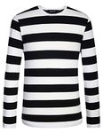 SSLR Men's Cotton Crew Neck Casual Long Sleeves Stripe T-Shirt (Large, Black White)