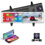 Mirror Dash Cam Wireless Apple Carplay Android Auto, 11.26" Touch Screen Rear View Mirror Backup Camera Front and Rear View Dual Cameras Voice Control Loop Recording FM Transmitter Parking Assistance