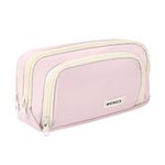 Large Capacity Pencil Case,Zip Smooth Pencil Pouch for Girls Boys with 4 Compartments Pen Bag Stationery Organizer Office Makeup Bag for Women Men(Pink)