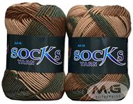 M.G ENTERPRISE Premium Socks high Strength Nylon Yarn Suitable for Socks, Accessories, and Home Decor. 200 gm Multi Mehndi Suitable for Both Crocheting & Knitting. Z