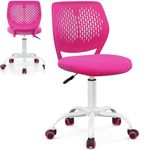 Maxmass Home Office Kids Desk Chair, Height Adjustable Computer Chairs with Gas Lift and Coloured PU Casters, Swivel Mesh Seat for Working and Studying (Rose)