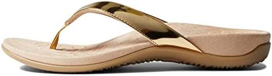 Vionic Women's Rest Dillon Toe Post Walking Sandals - Ladies Flip Flop with Concealed Orthotic Arch Support, Gold Mirror, 8.5