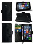 For Samsung Galaxy J5 SM-J500F - Black Textured Carbon Fibre Style Wallet Flip Skin Case Cover with Capacitive STYLUS Touch Screen Pen, Screen Protector and Polishing Cloth