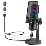 ZealSound Gaming USB Microphone for Phone PC, All Metal Microphones with Mute,RGB Light,Pop Filter,Shock Mount,Gain Control for Computer Streaming,Podcasting,Discord Twitch Video Recording PS5