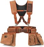 TOURBON Wax Canvas Carpenters Tool Belt with Suspenders Detachable Electrician Tool Pouches Hammer Loop