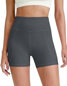 G4Free Women's High Waisted Biker Shorts with Pockets 4" 6" Inseam Workout Yoga Tights(Dark Grey,6",L)