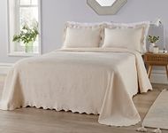 Diana Cowpe CREAM SINGLE BED THROW Bedspreads & Coverlets | Beautiful Victoriana Portugese Matelassé Floral Textured Scalloped Edge Blanket Lightweight Summer Layer (180 x 260cm)