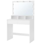 VASAGLE Vanity Desk, Makeup Vanity, Vanity Table with Large Mirror, LED Lights with Adjustable Brightness, 2 Drawers and 3 Compartments, Modern Makeup Desk, White URDT185T14