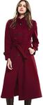 Escalier Women's Double-Breasted Trench Coat Wool Jacket with Belt Wine 2XL