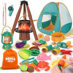 QIZEBABY Kid Camping Games ,Outdoor Toys for Kids 3-5,Camping Tool Pretend Role Play Toys with Kids Tent /Campfire/ Telescope/Play Food/Whistle/Oil Lamps,3 4 5 6 Year Old boy Girl Gifts