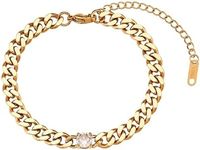 Razzberry Womens Chunky Cuban Link Bracelet, 18K Yellow Gold Plated, 316L Stainless Steel, Waterproof, Sparkling Zircon Stone, Tarnish-Free, Hypoallergenic (Clear Zircon)