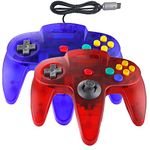 JINHOABF 2 Pack Classic N64 Controller,Wired N64 64-bit Gamepad Joystick for N64 Console (Clear Blue and Clear Red)