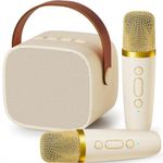 Kingci Mini Karaoke Machine for Kids, Ideal Christmas Birthday Gifts for Girls Boys Teens Adults, Karaoke Wireless Microphone for 4 5 6 7 8 9 10 11 12+ Year Old Girls Family Home Party (Beige)