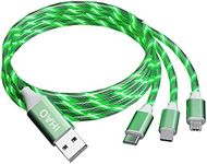 IHAO 3 in 1 Multi Connectors Charger Cable Micro USB/USB Type C Fast Charging Cord Cool Visible LED Current Flowing Compatible with Cell Phones and Other Electric Products -Green 39 inch…