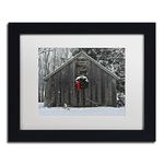 Trademark Fine Art Christmas Barn in The Snow in White Matte and Black Frame Artwork by Kurt Shaffer, 11 by 14-Inch