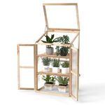 GiantexUK Mini Wooden Greenhouse, Garden Cold Frame with 2 Doors and Skylight, Portable Outdoor Vegetable Flower Plant Growhouse