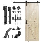 SMARTSTANDARD 30in x 84in Sliding Barn Door with 5ft Barn Door Hardware Kit & Handle, Pre-Drilled Ready to Assemble, DIY Unfinished Solid Hemlock Wood Panelled Slab, K-Frame