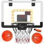 Hitish Mini Basketball Hoop Indoor with Scoreboard and Led Light, Glow in The Dark Over The Door Basketball Hoop for Kids Boys Teens Adults, Basketball Toys Gifts for Bedroom, Office, Outdoor, Pool