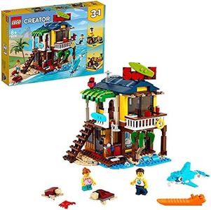 LEGO 31118 Creator 3-en-1 La Maison sur la Plage du Surfeur, Jeu de Construction, Figurines Animaux Marins, Piscine, Idée Cadeau Enfants 8 Ans et Plus